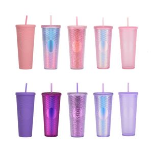 Mugs Double Wall 710ml 24oz Noctilucence Plastic Diamond Tumbler Bling Studded Straw Cold Cup With No AB color 231018