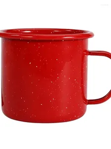 Tazas Taza Esmaltada Con Bordes Enrollados Taza Festiva Copo De Nieve Rojo Puntos Blancos Tetera De Hierro 9 Cm