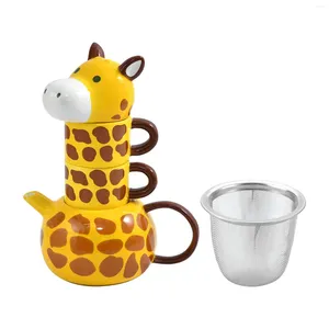 Tazas de jirafa Juego de tetera de cumpleaños porcelana para niños Tema de animales Tema de bebida Copa de caminata Viajando a casa picnics