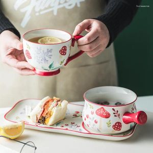 Tazas Setas pintadas a mano Juego de tazones de desayuno de cerámica japonesa Venta al por mayor Plato de comida occidental de avena con mango Creatividad