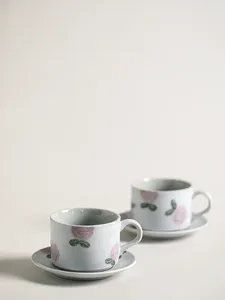 Tasses japonaises faites à la main stoare tasse de café et soucoupe set Café Supplies ménage rétro-petit-déjeuner en céramique lait avoine