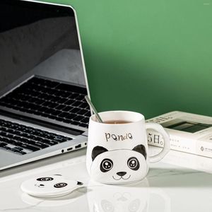 Tasses Belle tasse en céramique Panda avec couverture tasse à café de grande capacité pour les femmes cadeau mignon bureau et maison