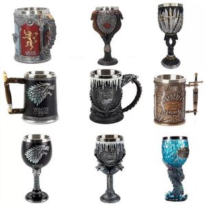 Tasses médiévale tasse argent soie motif vin tasse 3D gothique Sculpture bière Brumate gobelet résine café acier inoxydable 231122