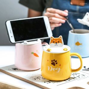 Tasses support de téléphone portable couvercle tasse mignon dessin animé tasse à café en céramique bureau à domicile poignée animale lait en porcelaine pour animaux de compagnie