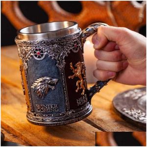 Tasses Tasses Verre à vin créatif Une chanson sur la glace et le feu Tasse Game Thrones Bière en relief Grande capacité Whisky Café Lait Tasses Maison Jardin Dhx2O