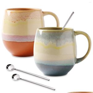 Tasses Porcelaine 16 Oz Pour Tasse À Café Ensemble Avec Cuillères 2-Pack Céramique Thé Soupe Cacao Tasses Drôles Drop Livraison Maison Jardin Cuisine Salle À Manger Dhcfp