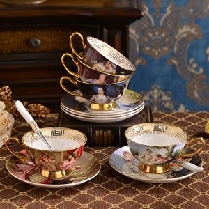 Tasses rétro Imperial Imperial Coffee Tup Set Porcelain Tea sets Luxury Gift Os China Ceramic Cafe Decoration Decoration Drincation 230817