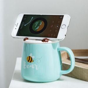 Tasses vente 410ml dessin animé Animal tasse en céramique avec téléphone portable Holde café lait petit déjeuner tasse bureau maison verres coffret cadeau ensemble