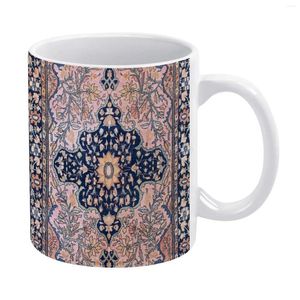 Tasses Sarouk Antique Tapis persan occidental imprimé tasse blanche en céramique créative tapis Vintage oriental ethnique géom