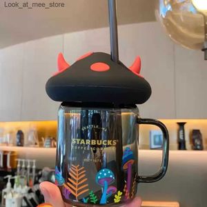 Tazas Starbucks Taza de Halloween Gato negro Tazas Seta Pequeño Diablo Paraíso Marca Paja de vidrio Taza de agua con aislamiento Q240322