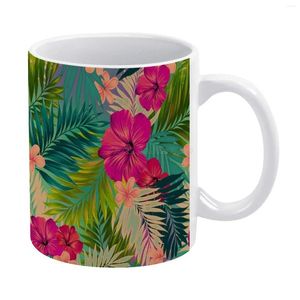 Tazas Sunset Beach- Patrón tropical de verano taza blanca estampado de buena calidad 11 oz taza de café flor de baño floral spri