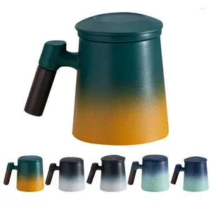 Tasses à thé avec infuseur et couvercle gradient bleu en céramique à feuilles lâches à feuille de tasse de palissandre la poignée de trempage pour femmes hommes