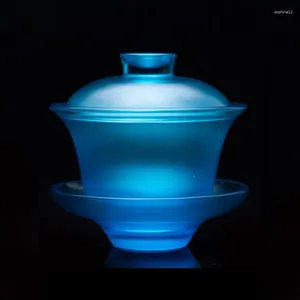 Tazas de vidrio de glaseado azul de grado superior Juego de té Wan Wan Juego de porcelana de huesos Dehua Gaiwán Pot de porcelana