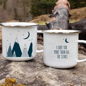 Mugs Tree Mountain Moon Stars Creative Enemel Coffee Tea Camping Fixe Party Party Brink Juice Cola tasses de randonnée en plein air