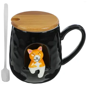 Tazas con tapa, taza de agua de moda, tazas de té de oficina, taza de café de cerámica para perro, estilo de dibujos animados de cerámica