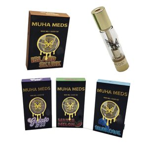 muha meds med vape cartouche vapes chariots cartouches vapes atomiseurs réservoir en verre huile épaisse snap sur vaporisateur de cire e cigarette 510 fil vide avec emballage 10 couleur 1 ml