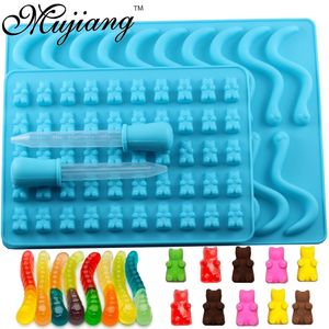 Mujiang 50 cavité ours silicone gommeux chocolat sucre bonbons gelée moules serpent vers glace tube plateau moule gâteau décoration outils 220601