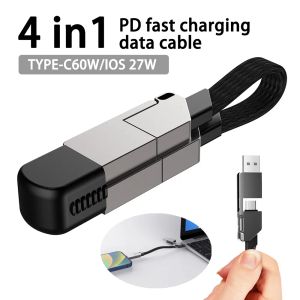 Câble multi-chargement court pour voyager portable portable clés magnétique 4 en 1 cordon de chargeur rapide PD 60W USB A / C pour taper C pour les coussinets téléphoniques
