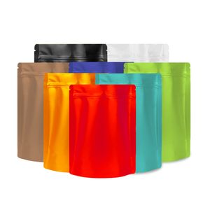 Multi color y tamaños Bolsas de pie mylar zip lock paquete bolsa 100 piezas embalaje resellable auto cremallera almacenamiento de alimentos nueva bolsa de embalaje de nueces