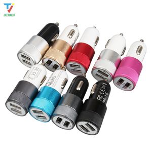 Multi-color Dual USB 5V 2A Auto Smart Phone PC Cargador de metal portátil Car Cigarette Lighter Charger 100pcs / lot