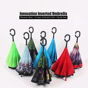 Parapluie inversé multicolore Parapluie cadeau de voiture mains libres Double tissu Résistant aux intempéries Publicité Parapluie Créativité Rain Gear CFYL0056