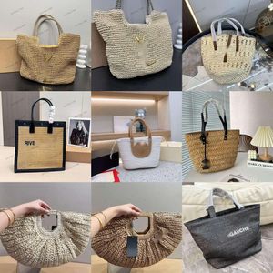 Bolso de paja con estampado rive gauche de diseño múltiple, bolsos de cesta Hobo de diseñador, bolso con asa de cuero beige y negro, bolso de mano con logotipo de marca para mujer y niña, bolso de mano de paja de ganchillo