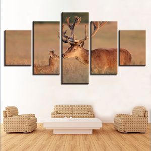 Elk mâle multi-cornes et ses enfants toile HD imprime affiches décor à la maison mur Art photos 5 pièces KIT peintures pas de cadre