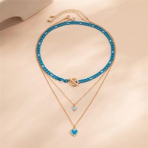 Multi-couche bleu amour pendentif collier bracelet changement progressif bijoux de créateurs bracelets bague femmes hommes couple mode or sil242S