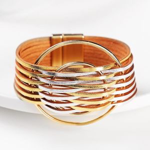 Bracelet en cuir multicouche tressé à la main, avec fermoir magnétique, bijoux pour femmes, bracelets à breloques cadeaux pour filles