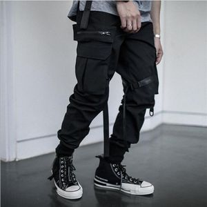 Multi Tasche Hip Hop Streetwear männer Schwarz Jogger Hosen Männer Baumwolle Band Cargo Pant Hose Elastische Taille240m