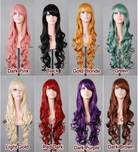 Multicolore pas cher femmes perruque de cheveux synthétiques mode Anime cheveux résistants à la chaleur 80 cm de long ondulé Cosplay perruques pour Halloween Party Nightc2278492