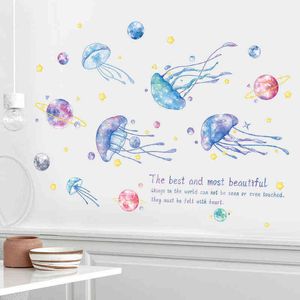 Multicolor Starry Sky Jellyfish Stickers muraux pour chambre d'enfant Chambre à coucher Nursery Wall Decor Salle de bains Étanche Sticker Home Decor 211112