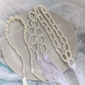Gargantilla de cinta de perlas multifuncional para mujer, banda para el pelo de mariposa, collar elegante para mujer, accesorios de joyería para fiesta