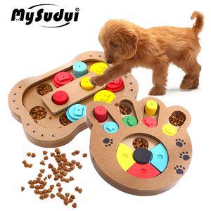 Multifuncional Pet Dog Puzzle Toy Alimentador de madera Iq Training Dog Toys Educación Alimentación lenta Interactive Puzzle Dispenser Games LJ201125