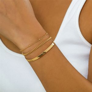 Multicouche plat serpent chaîne Bracelets à portée de main pour femmes hommes Vintage couleur or mince lien Couple Bracelets Punk bijoux