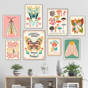 Champignon papillon inspirant pépinière mur Art photo toile peinture nordique affiches et impressions salon décor L01