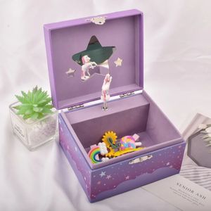 Caja de música para joyería, caja de almacenamiento giratoria de papel de unicornio, caja de música mecánica, regalo de cumpleaños para niña pequeña y princesa 240118