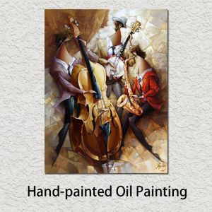 Pintura al óleo de Jazz Musical, pintura abstracta pintada a mano para mujer, pinturas artísticas, imagen para decoración para las paredes del salón