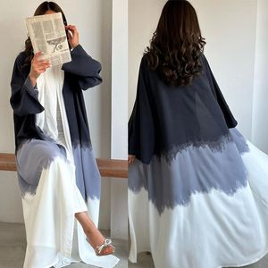 Vêtements musulmans Mode Tie-dye Cape Cardigan Robes Abaya 2024 Nouveautés Manches longues Modeste Dubaï Robe décontractée avec robe blanche intérieure