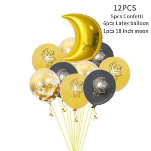 Muslim Eid Mubarak Confetti Balloon de 12 pulgadas Decoración de la fiesta de látex Mylar Mylar Bloon'eid Ramadan Mubaraks Decoraciones Lunes de estrella de la luna