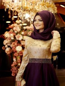 Robes de soirée musulmanes Aline Manches longues Purple Broiderie Hijab Islamic Dubai Abaya Kaftan Longue Robe de Prom Dress5902557