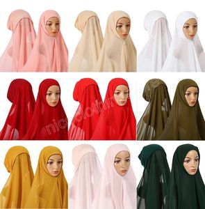 Muslim Women Chiffon Hijab With Cap Bonnet instant Chiffon Hijab Shawl Head Scarf Under scarf Caps Cover Headwrap Turban