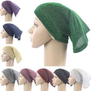 Mujeres musulmanas debajo de la bufanda Hijab Tube Bonnet Bone Chemo Hat Head Cover Gorros interiores Pérdida de cabello Turbante Mujer Wrap Beaine Color sólido