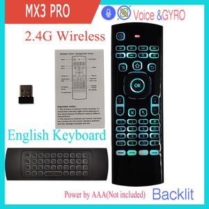 MX3 PRO Voice Air Mouse télécommande Mini clavier rétro-éclairé 2.4G Gyroscope sans fil IR apprentissage pour Android TV Box PC