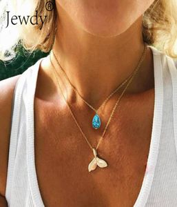 Collier de pendentif de sirène mystique Gold Whale Tail Droplettes en pierre Colliers de chauffeur de cou collier pour femmes bijoux boho8670595