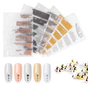 NA029 Mixte 6 Tailles 0.5-3.0mm 3D Nail Ball Micro Nail Métal Décoration Goujons Or Rose Argent Caviar Manucure Ongles Conseils Accessoires