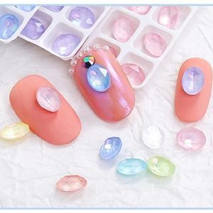 Decoraciones de arte de uñas 10/20 piezas 6x8 mm Punto ovalado Fondo Jelly Macaron Candy Corea Partes Aurora Rhinestones Kawaii Charms Pixie Crystals