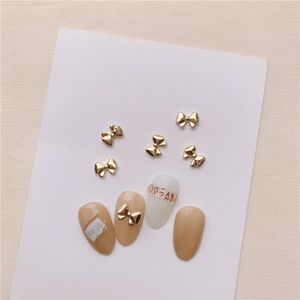 Decoraciones para uñas 100pcs / Lot Mini-Bowknot Metal Nail Ornament Estilo coreano Rose-Gold 3d Diy Manicure Ribbon Golden Bow-Knot Alloy Nail Decoration 230729