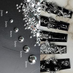 Decoraciones para uñas 100 piezas Punk Silver Pearl Charms 3D Gothic Design Dark Rhinestones Supernatural Manicure Tips Supplies 230606