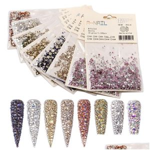 Décorations Nail Art 1440Pcs / Pack Strass Ss2-Ss20 Fond Plat Ab Flamme Cristal Rose Or Rangée Foret Brillant Verre Diamant 3D Ongles Dh6Op